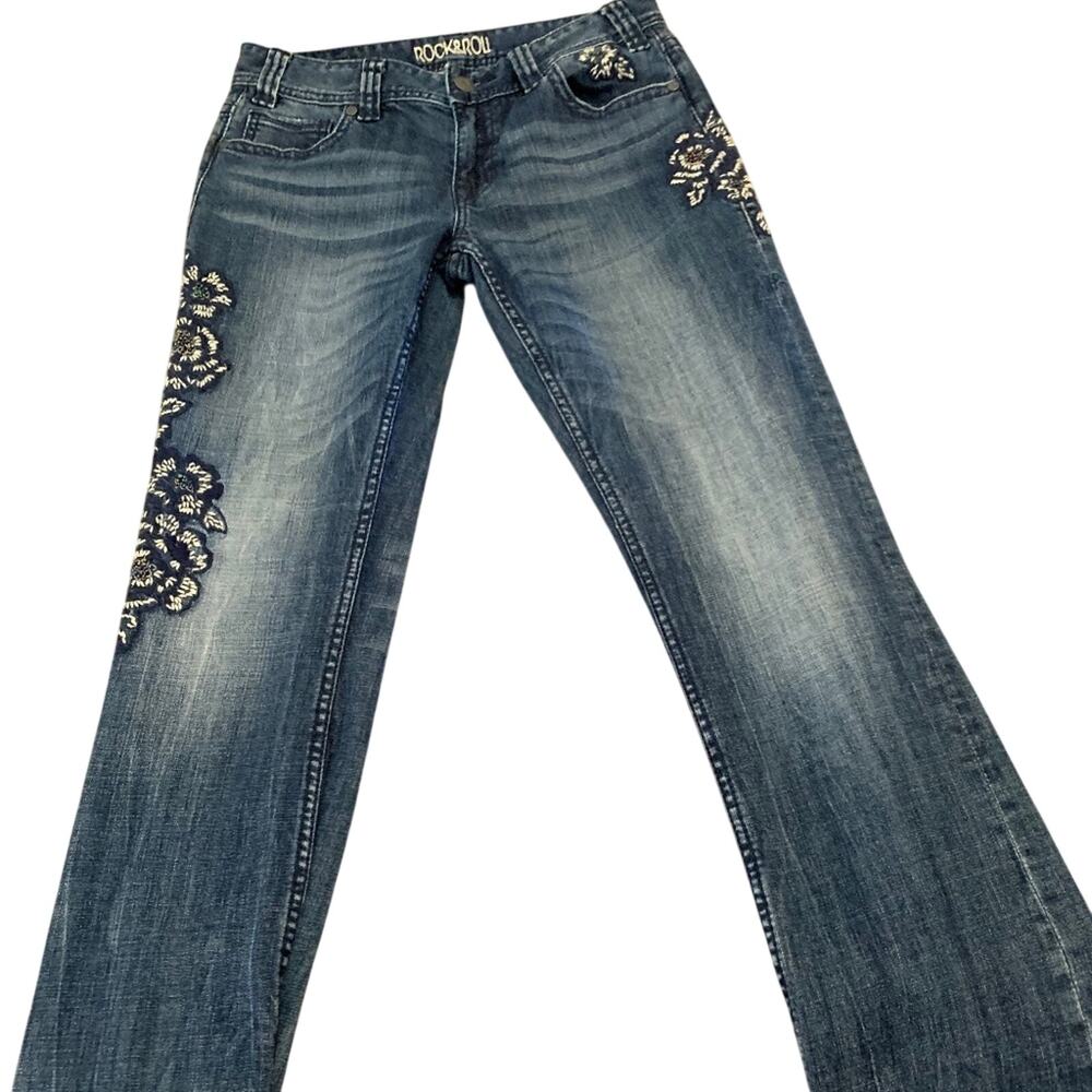 Rock & Roll Cowgirl Lace Applique Embroidered Jeans Size 26